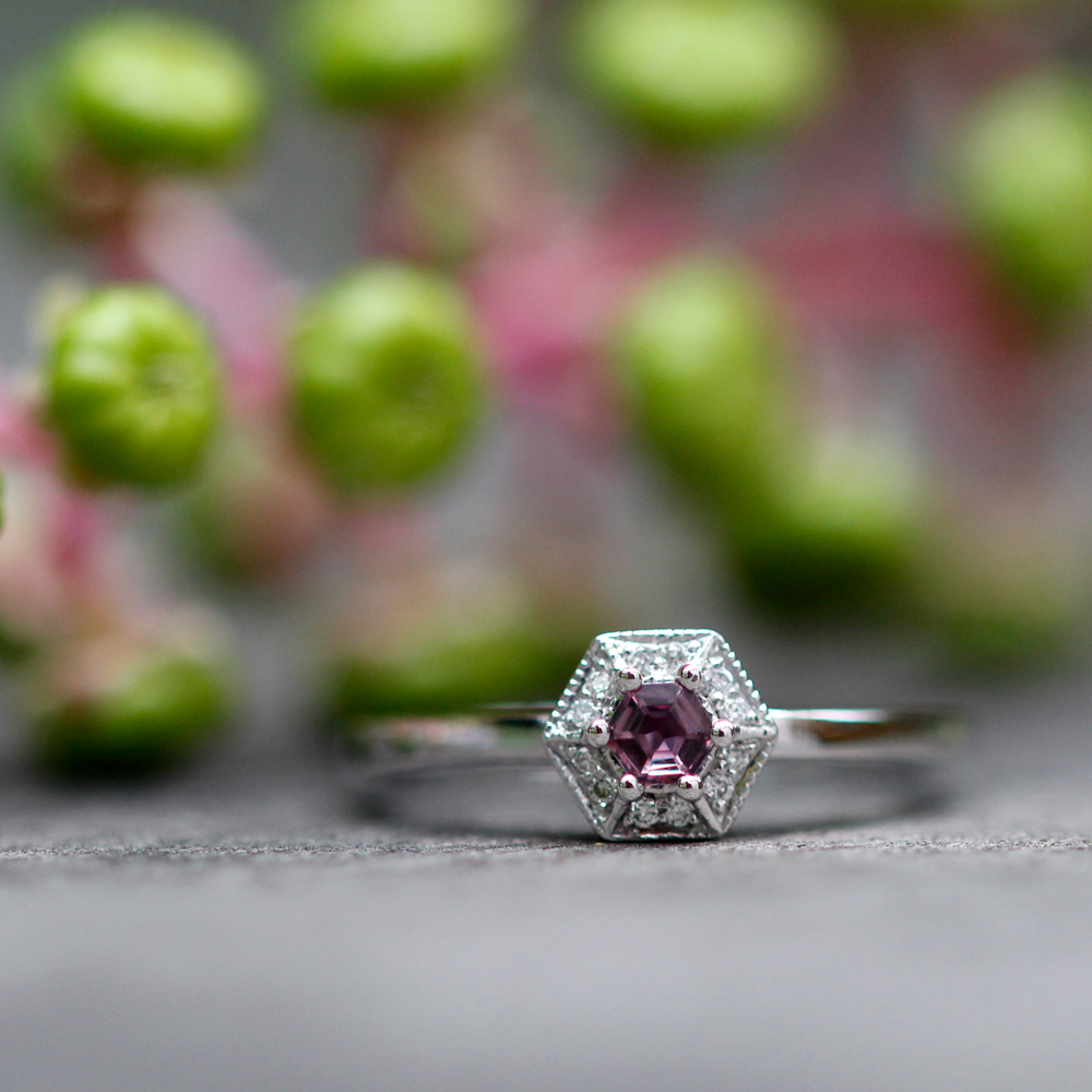 Arte*Vitta Pink Sapphire and Diamond Halo 'Secret Garden' Ring