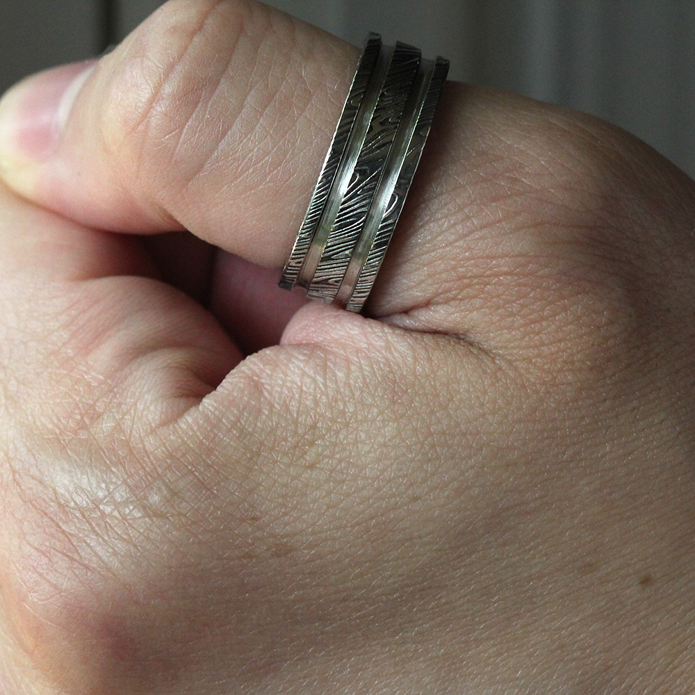 Chris Ploof Damascus Steel Wood Grain Wedding Band