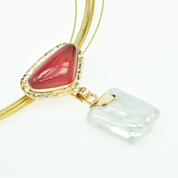 Baksa Rhodochrosite and Freshwater Pearl Pendant