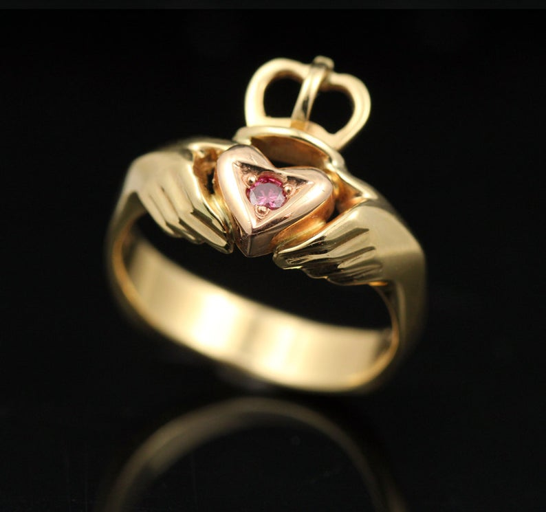 Two Tone Gold and Pink Diamond Claddagh Ring