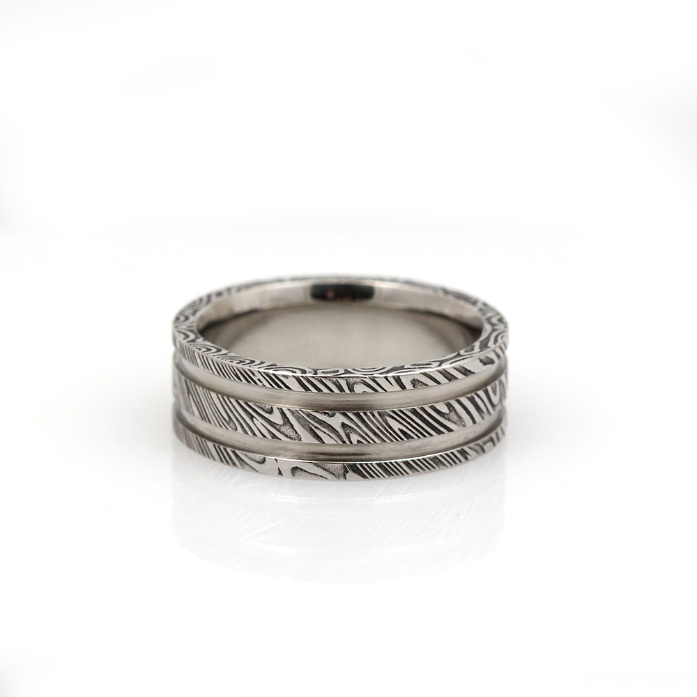 Chris Ploof Damascus Steel Wood Grain Wedding Band
