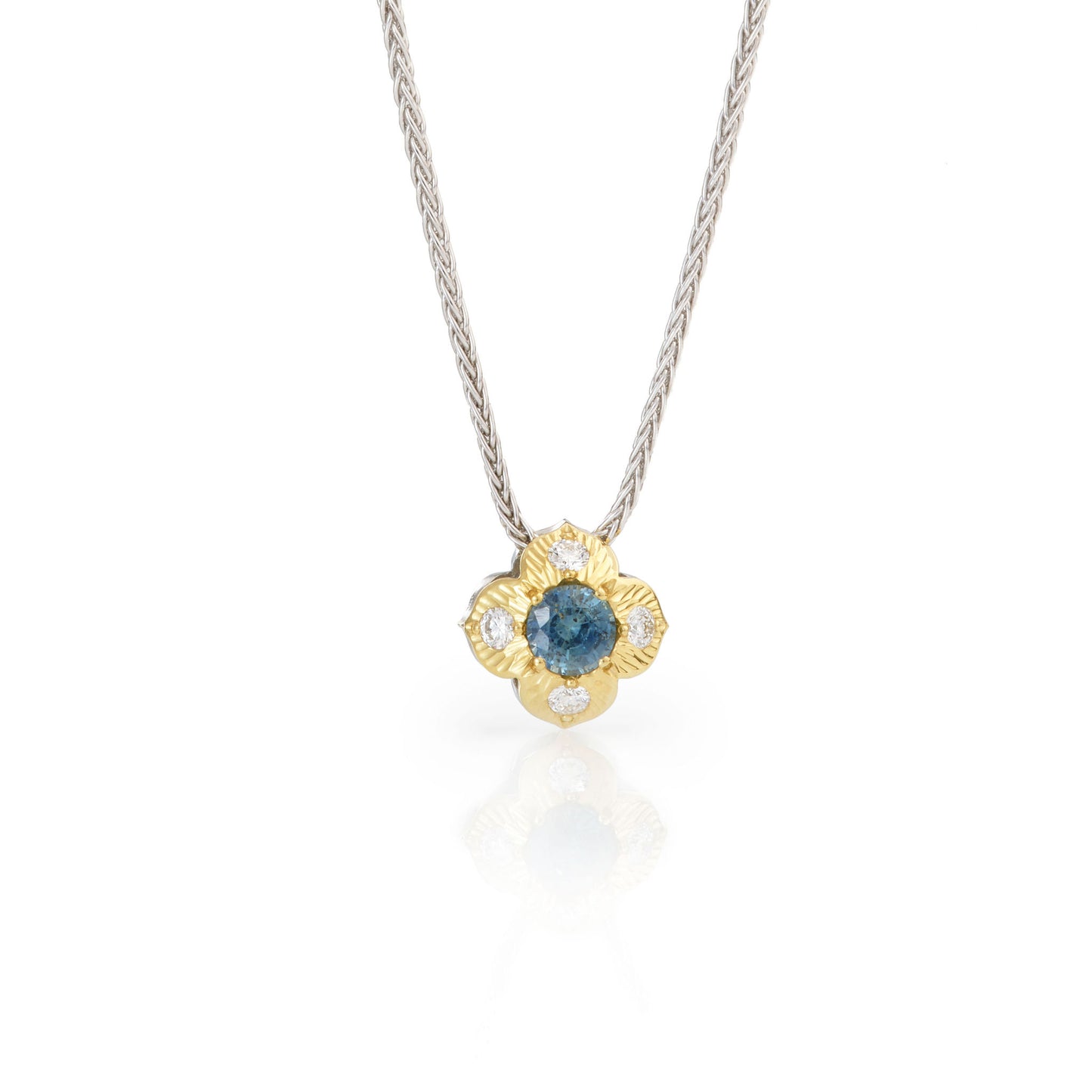 18K Yellow Gold and Platinum Sapphire and Diamond Forest Flower ‘Double Take’ Necklace