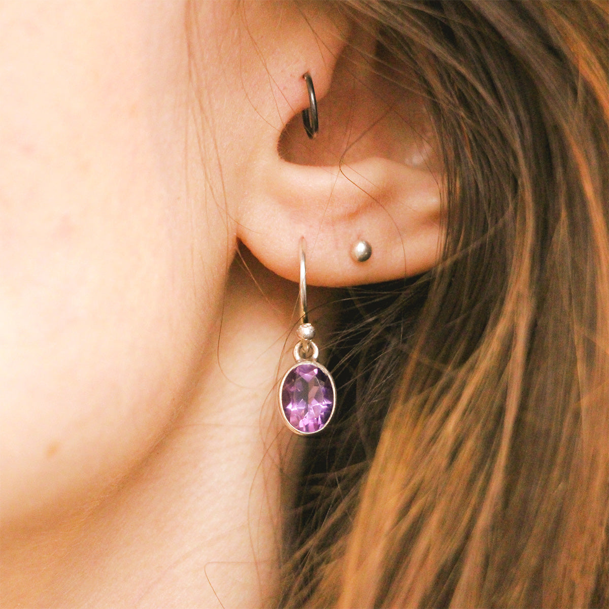 aCleoni Sterling Silver and Amethyst Drop Hook Earrings