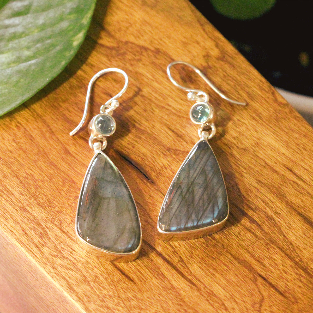 aCleoni Sterling Silver, Labradorite, and Apatite Hook Earrings