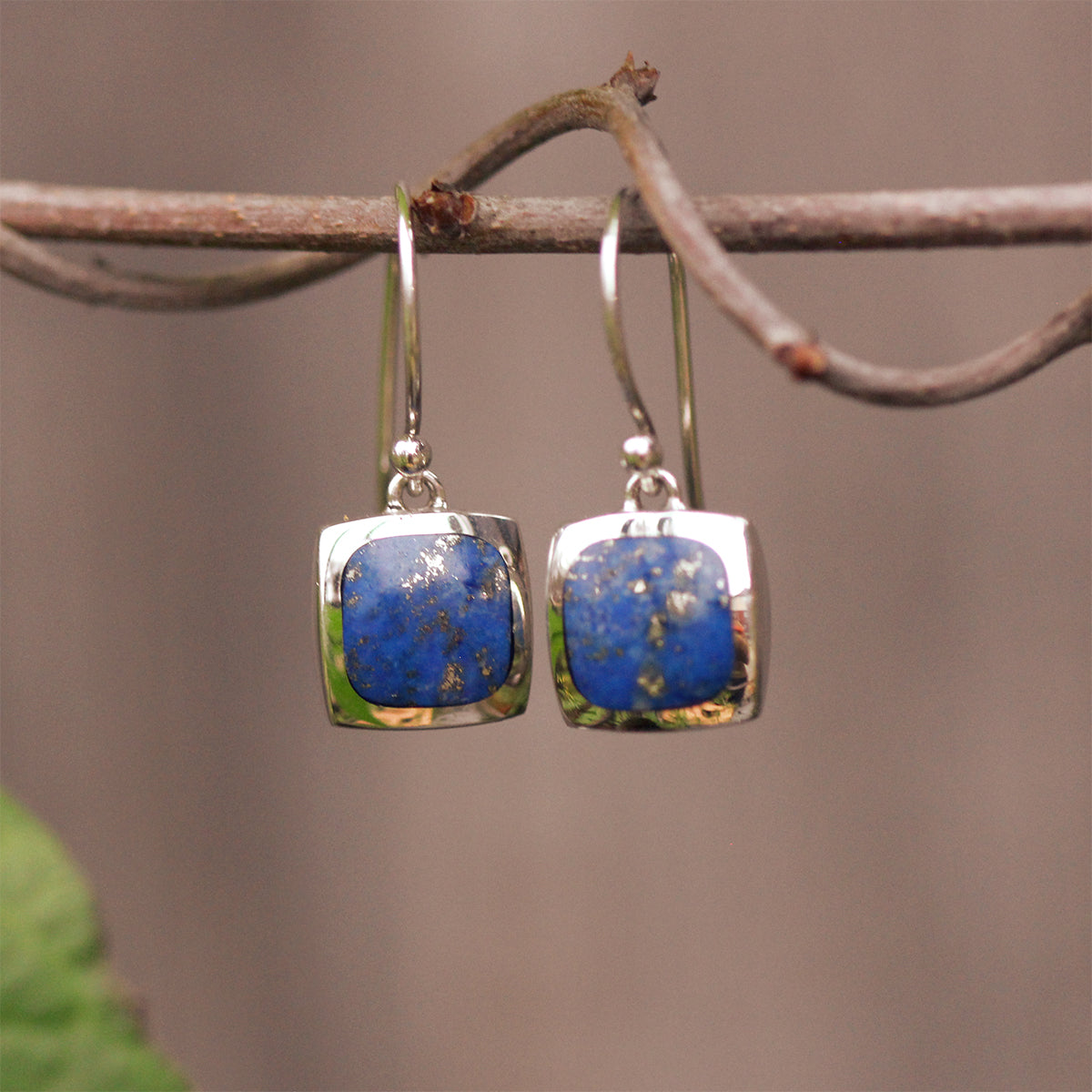 aCleoni Sterling Silver and Lapis Square Hook Earrings