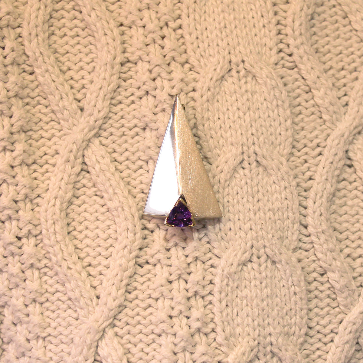 Randel Ball Sterling Silver, 14K Yellow Gold, and Amethyst Pin