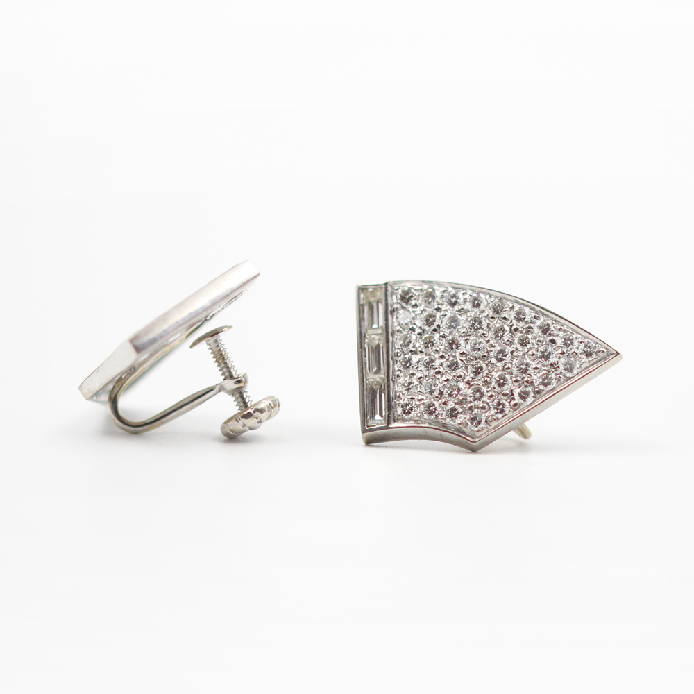 14K White Gold Geometric Diamond Earrings