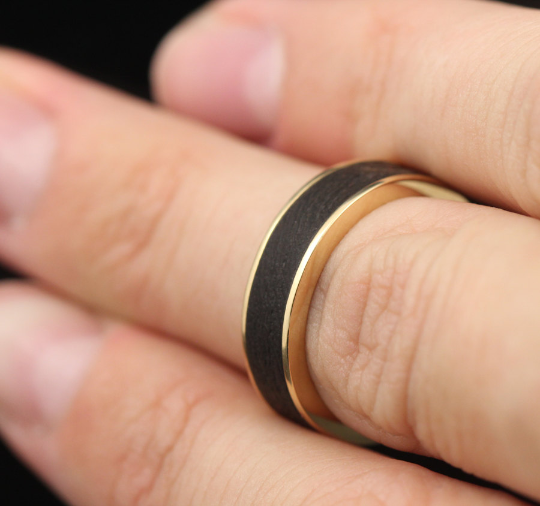14k Yellow Gold and Ironwood Band