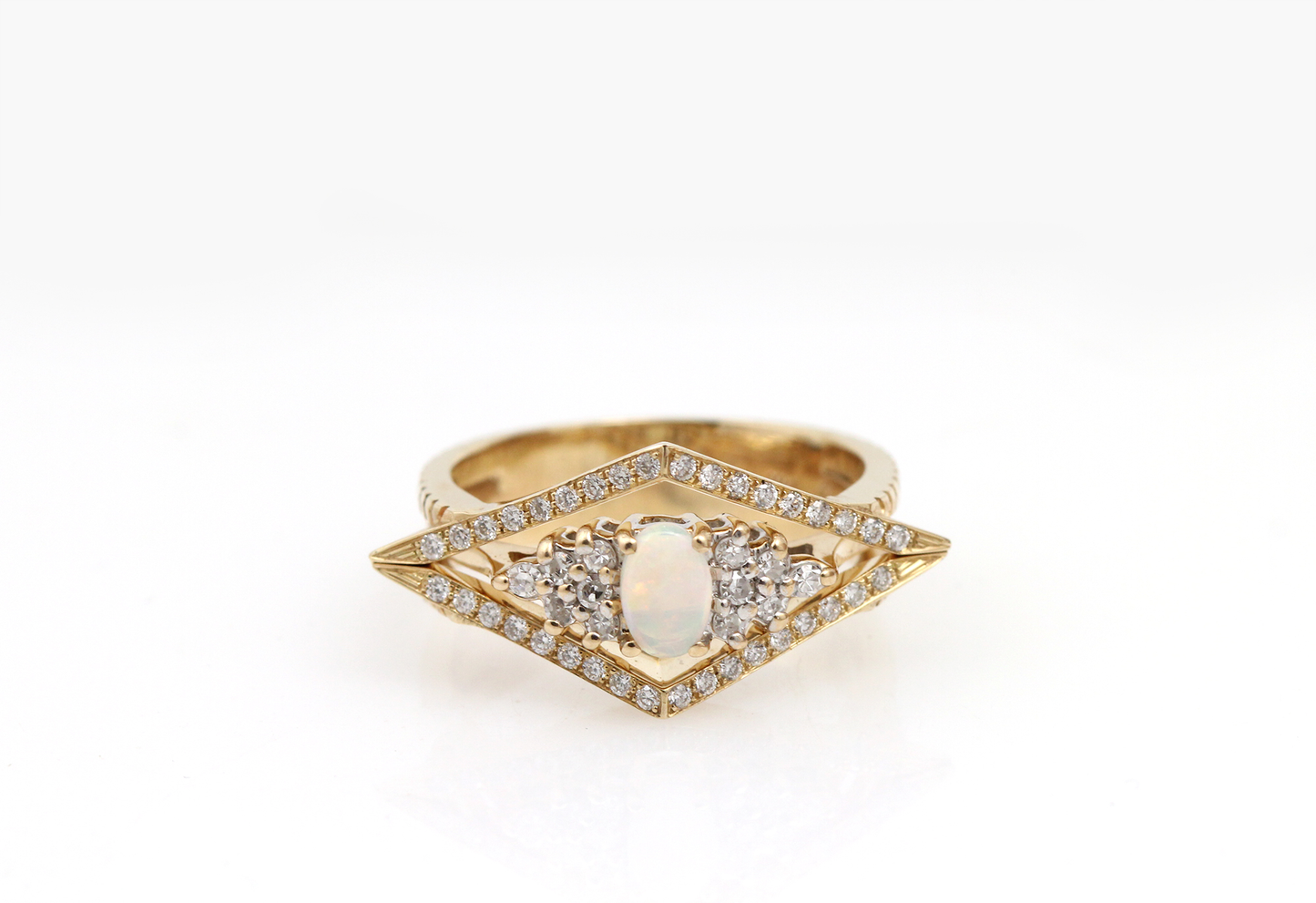 Opal and Diamond Chevron Soldered Ring Suite