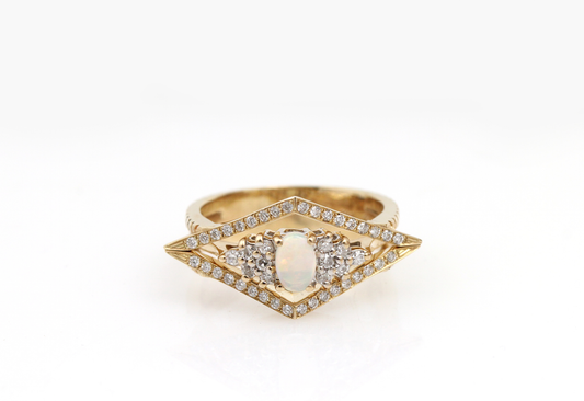 Opal and Diamond Chevron Soldered Ring Suite