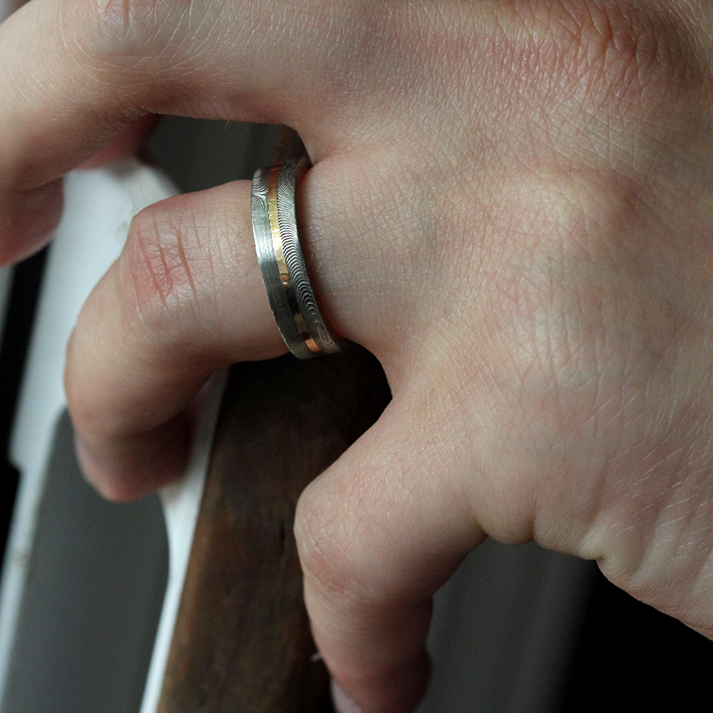Chris Ploof Damascus Steel and 14K Rose Gold Starlight Band