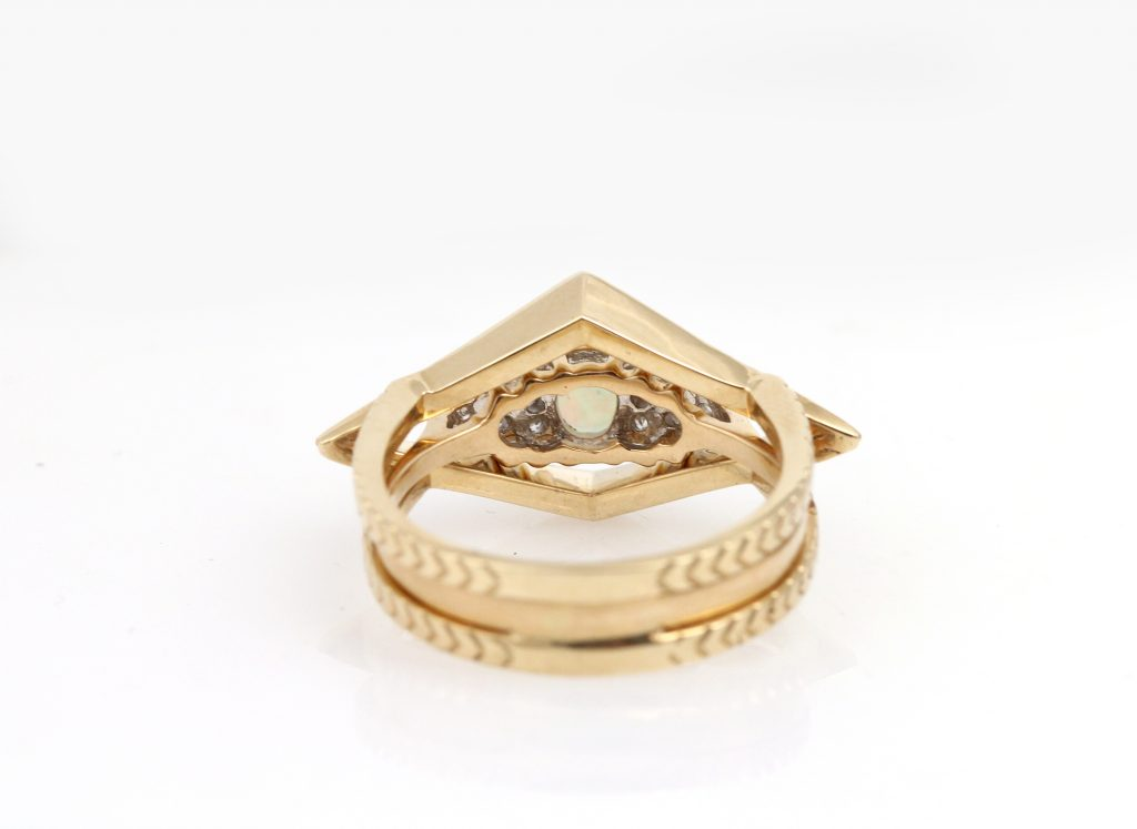 Opal and Diamond Chevron Soldered Ring Suite