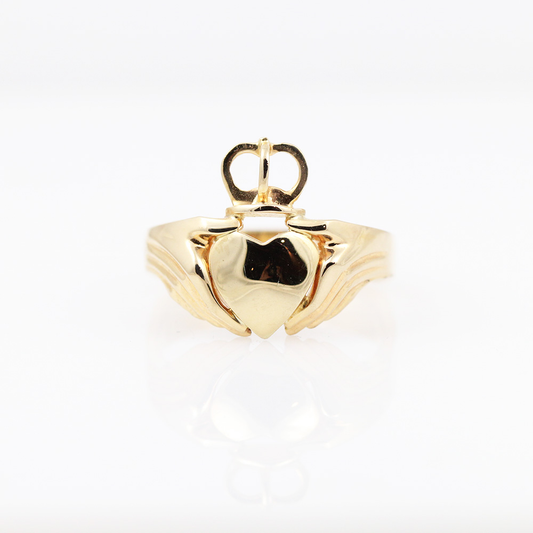 14K Yellow Gold Modern Claddagh Ring