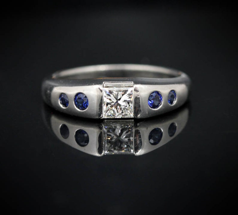 Low-Profile Platinum, Diamond, and Sapphire Ring