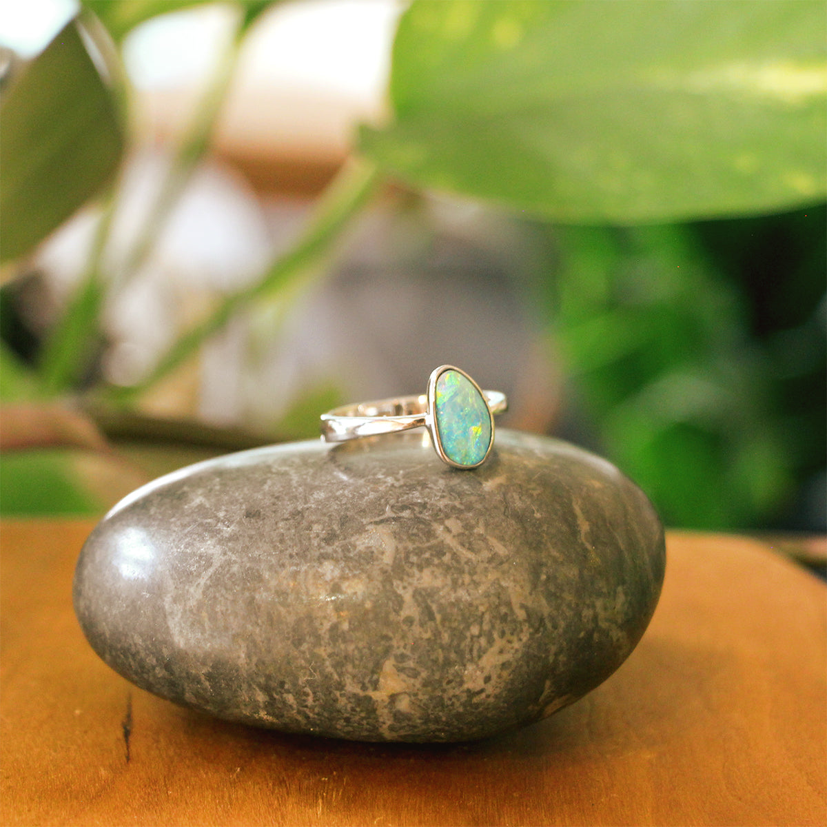 White Gold Opal Doublet Ring