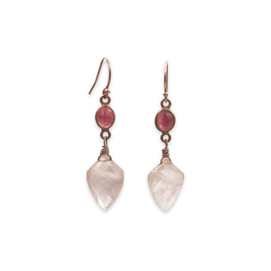 MOROKA Sterling Silver Rose Quartz and Tourmaline Drop Earrings