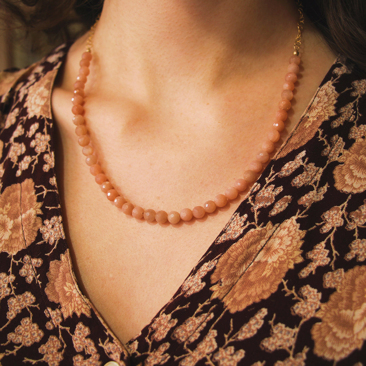 Huron Goldworks ‘50/50’ 14K Gold Fill and Blush Moonstone Necklace