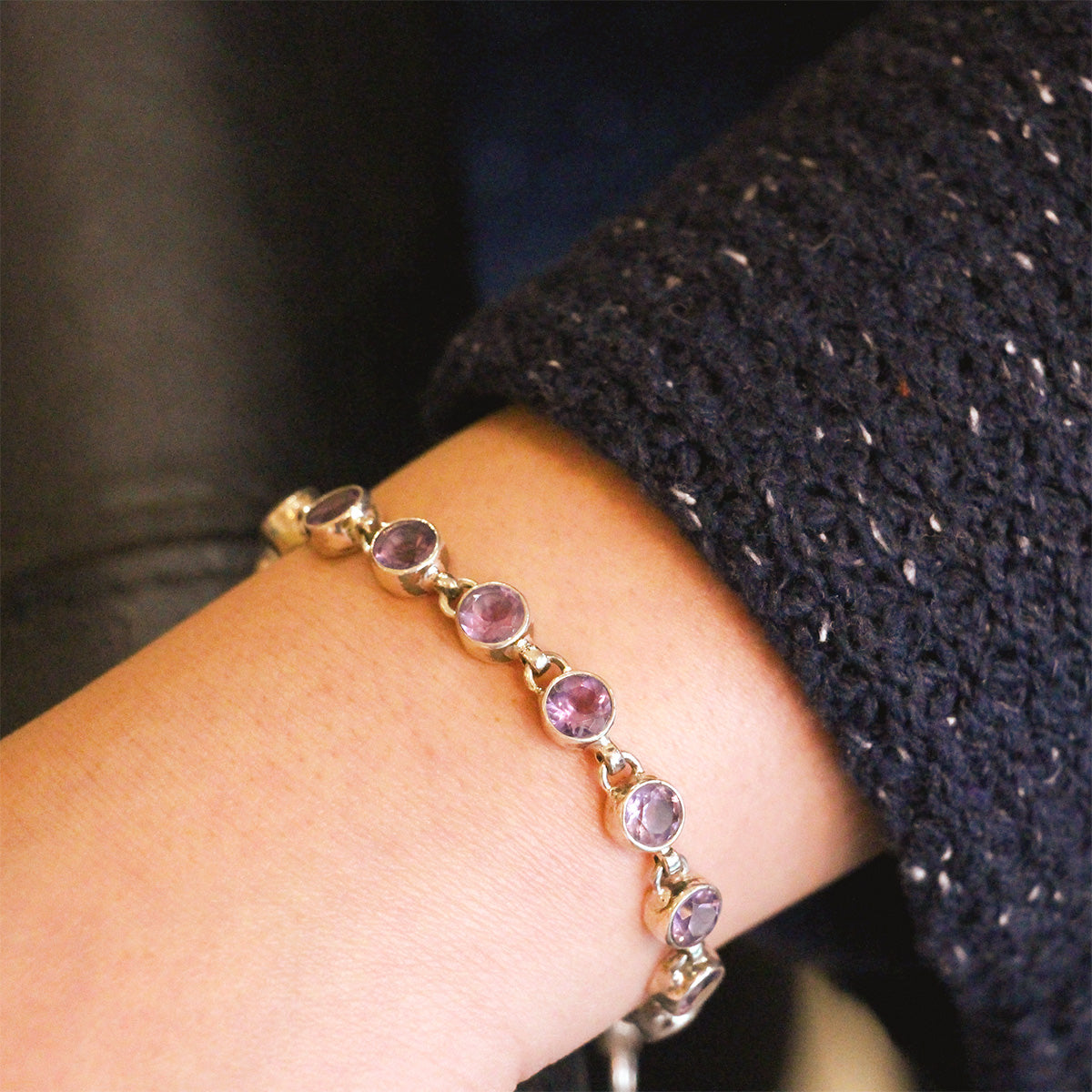 aCleoni Sterling Silver and Amethyst Adjustable Bracelet