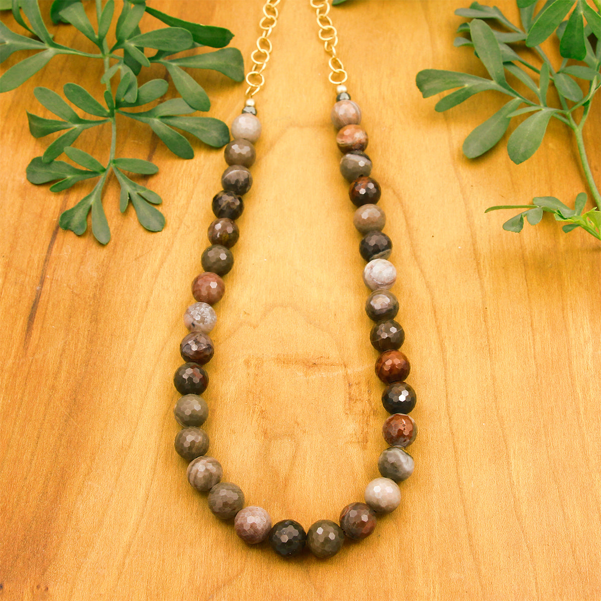 Huron Goldworks ‘50/50’ 14K Gold Fill, Pyrite, and Petrified Wood Necklace