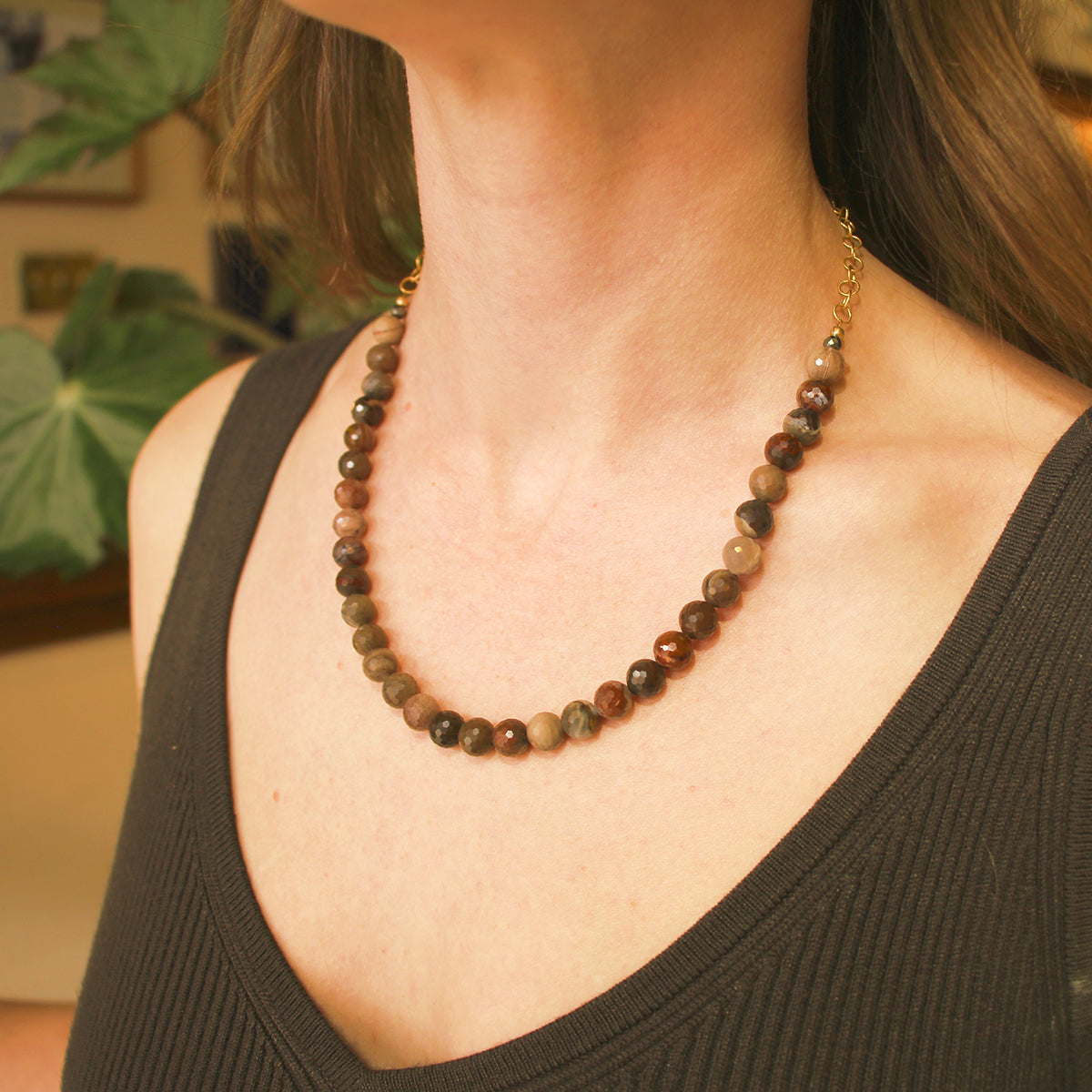 Huron Goldworks ‘50/50’ 14K Gold Fill, Pyrite, and Petrified Wood Necklace