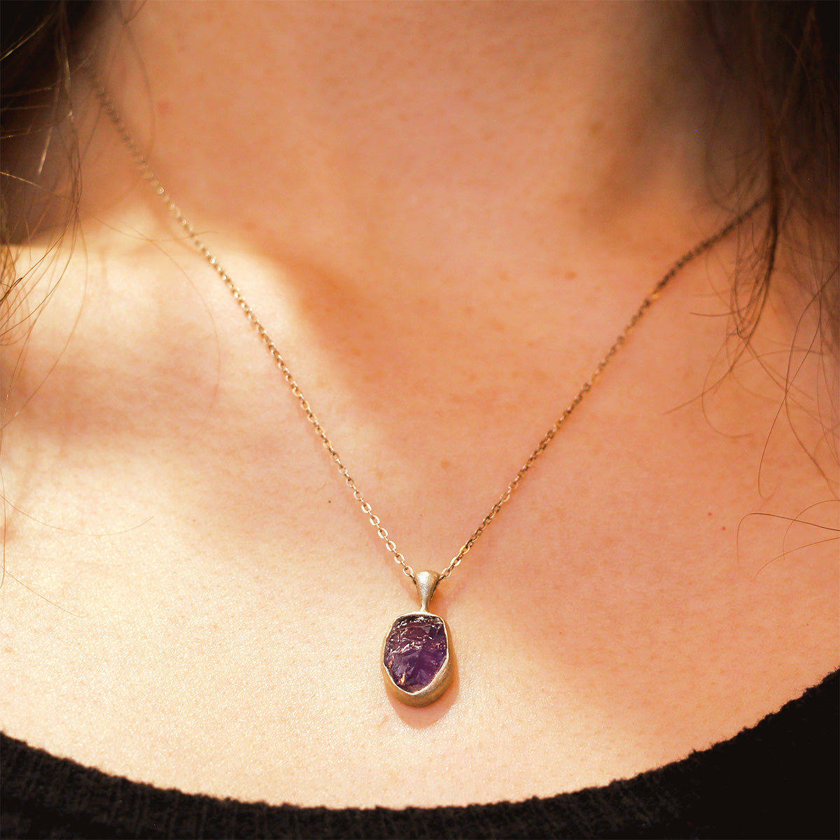 MOROKA Sterling Silver and Rough Amethyst Adjustable Cable Chain Necklace