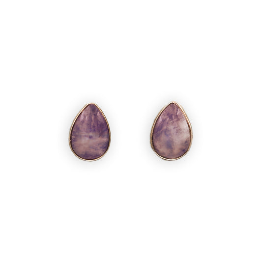 Sterling Silver Purple Rainbow Moonstone Pear Stud Earrings