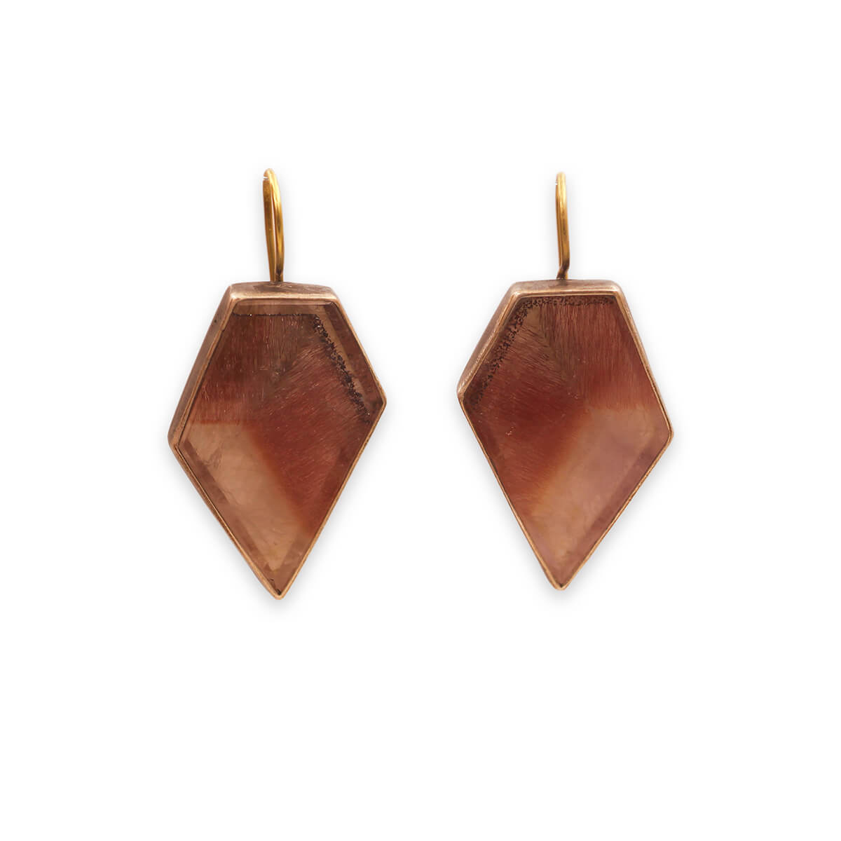 Susan Fauman Silver and 14K Yellow Gold Super Seven Geometric Earrings