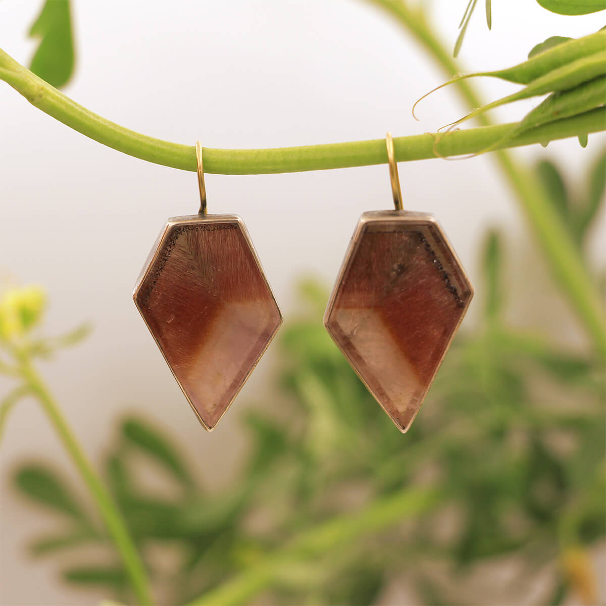 Susan Fauman Silver and 14K Yellow Gold Super Seven Geometric Earrings