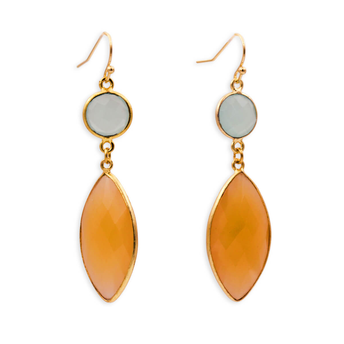 MOROKA Blue and Apricot Chalcedony Double Drop Earrings