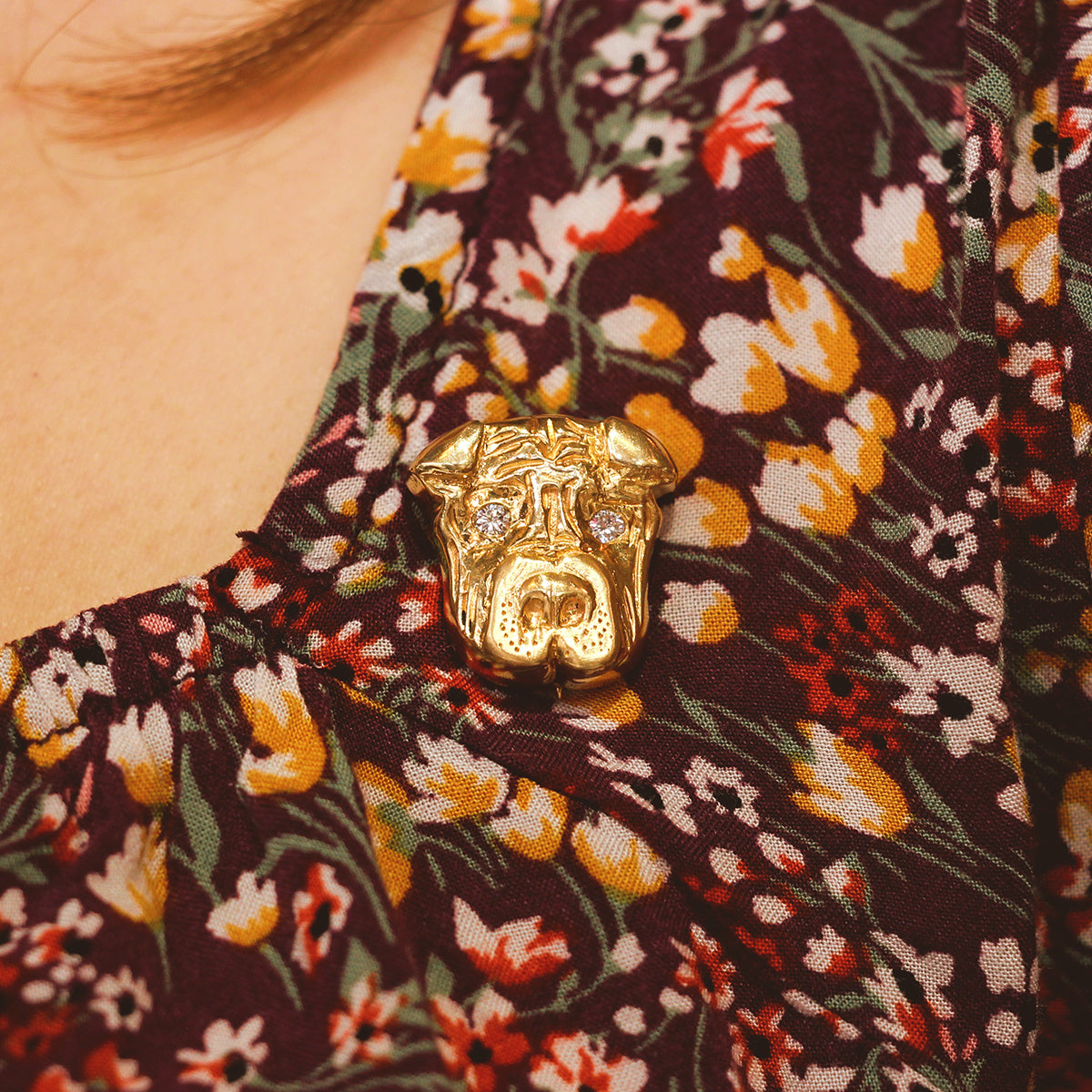 14K Yellow Gold and Diamond Dog Pin