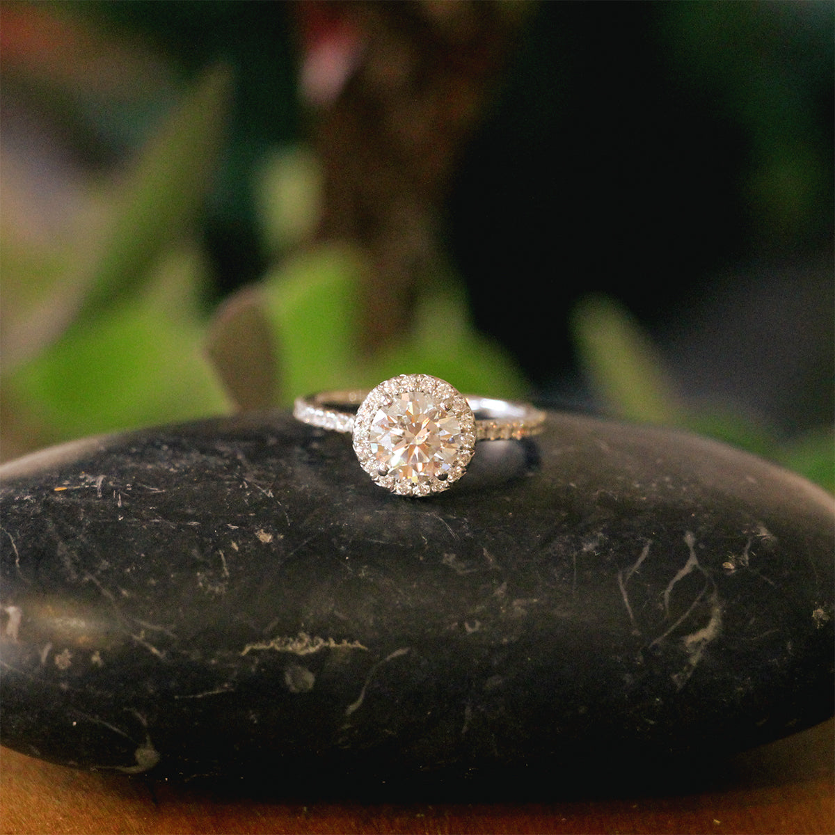 14K White Gold and Diamond Halo Engagement Ring