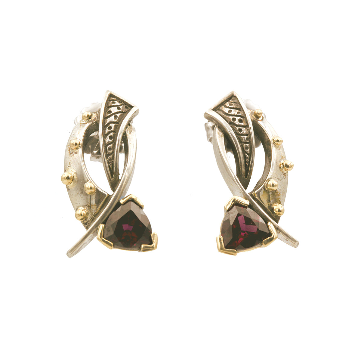 Sterling Silver and 14K Yellow Gold Garnet Drop Earrings
