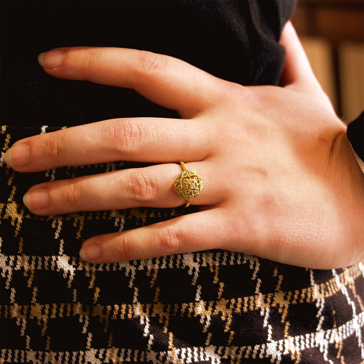 18K Yellow Gold and Diamond Bauble Ring