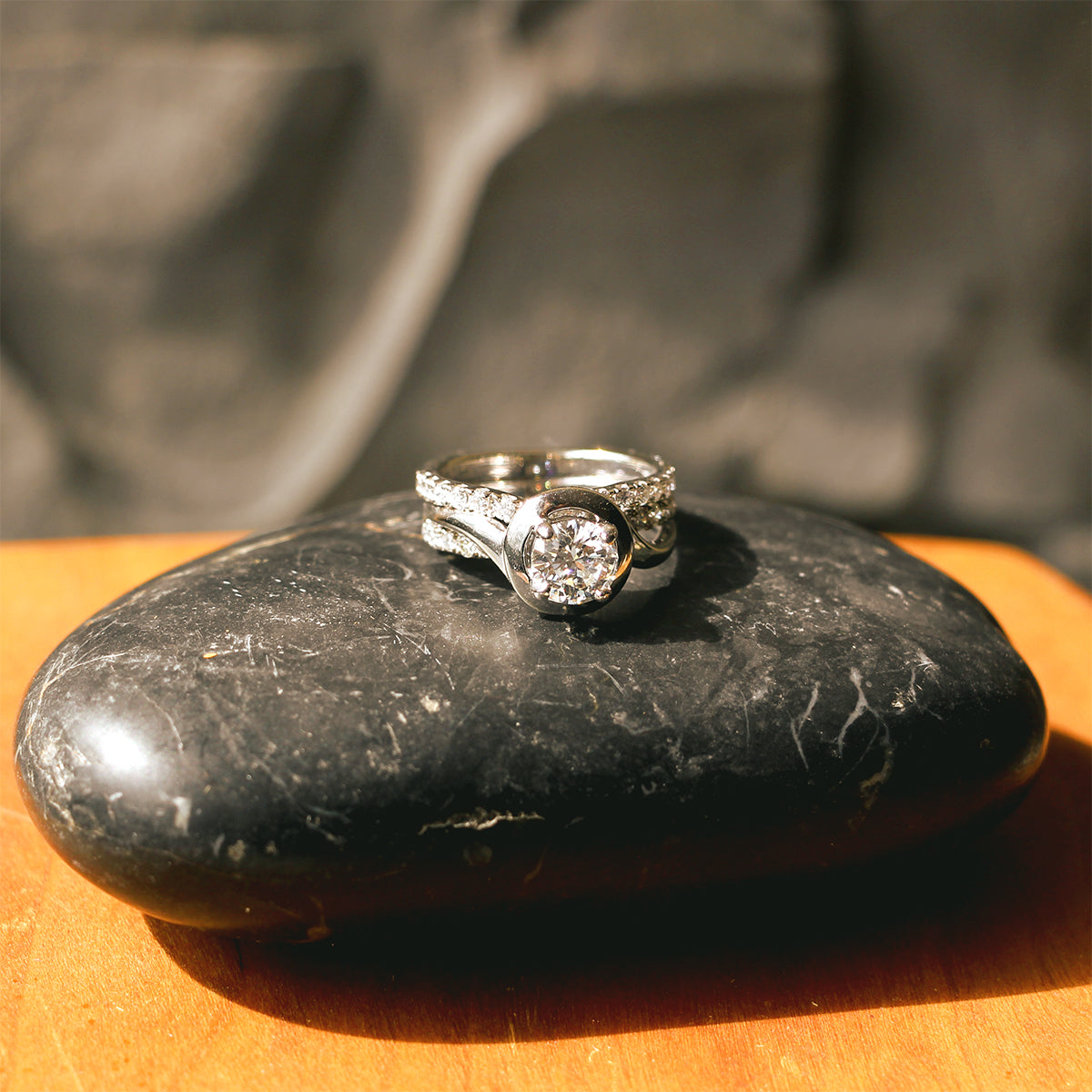 14K White Gold and Caro 74 Diamond Soldered Ring Set