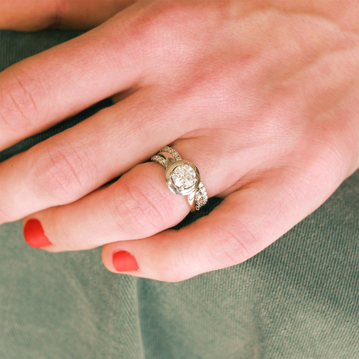 14K White Gold and Caro 74 Diamond Soldered Ring Set