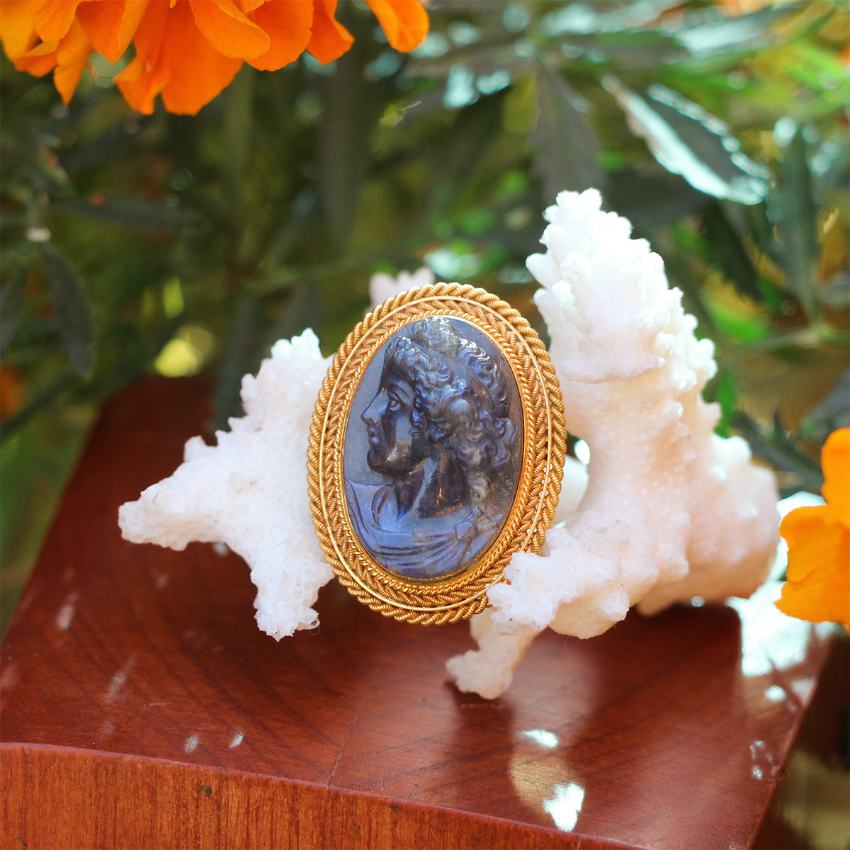 18K/14K Yellow Gold and Labradorite Cameo Pin/Pendant
