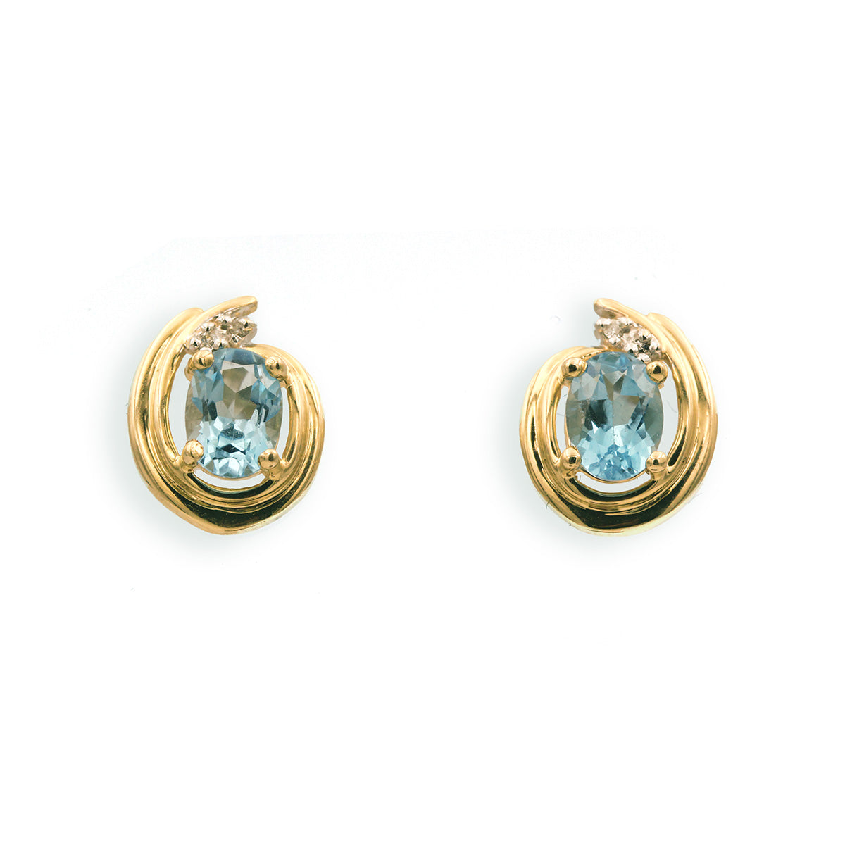 14K Yellow Gold, Blue Topaz, and Diamond Stud Earrings