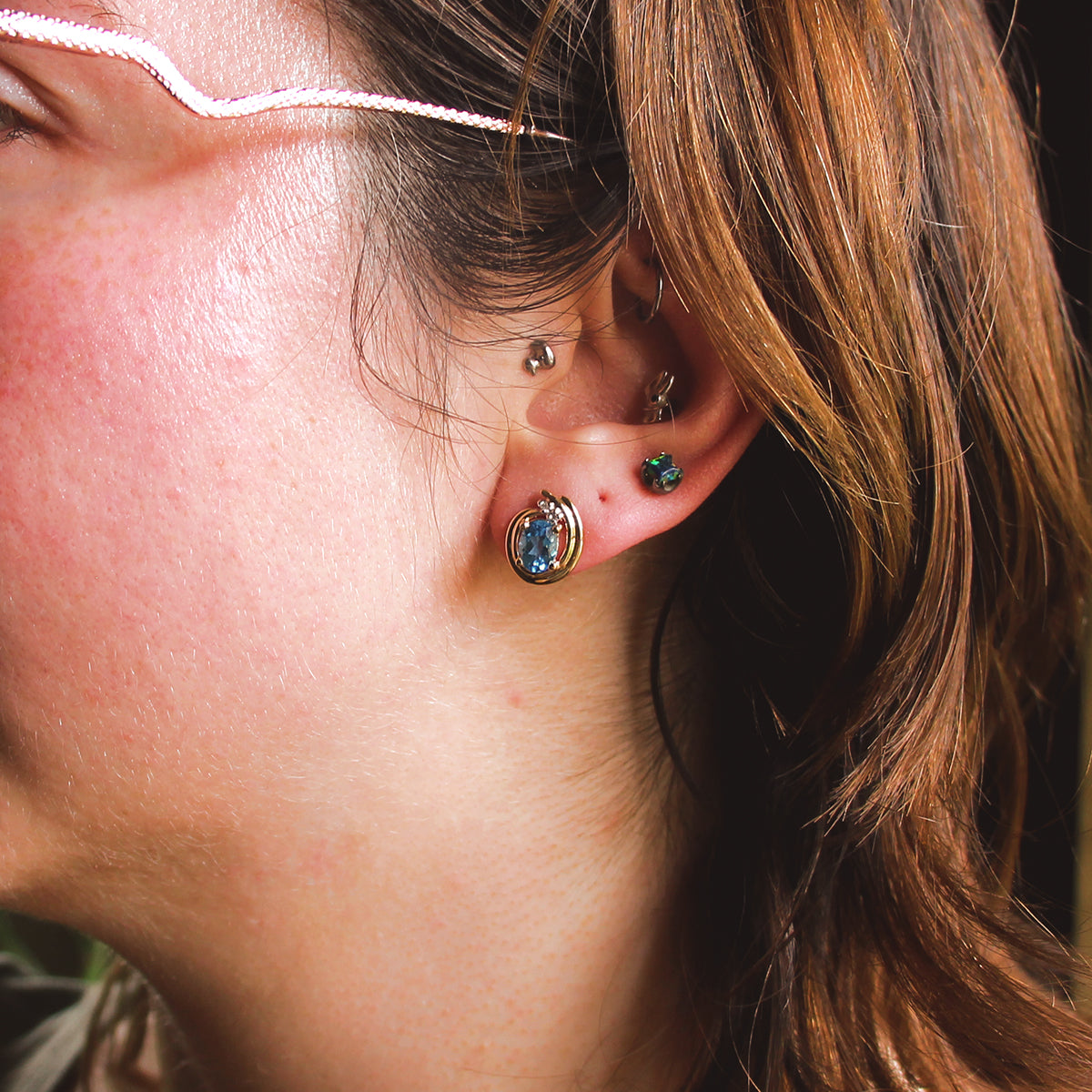 14K Yellow Gold, Blue Topaz, and Diamond Stud Earrings