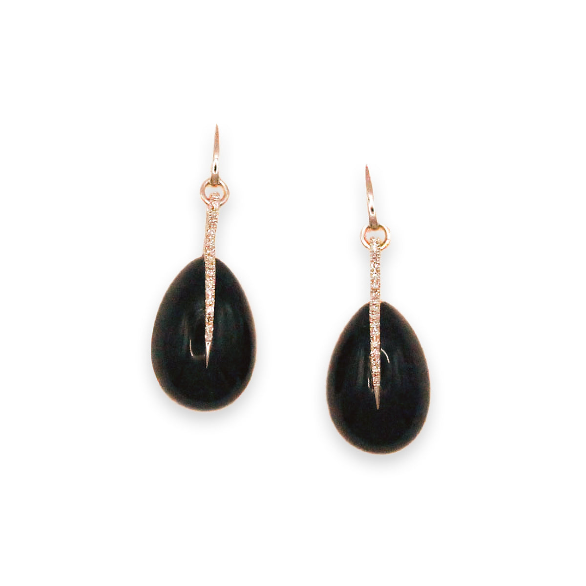 14K White Gold, Black Onyx, and Diamond Drop Earrings