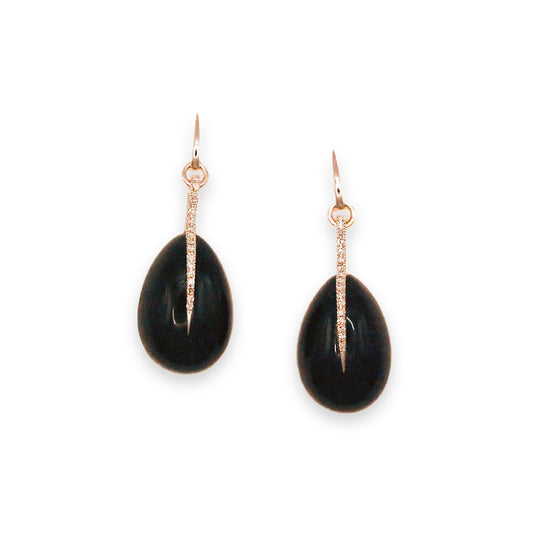 14K White Gold, Black Onyx, and Diamond Drop Earrings