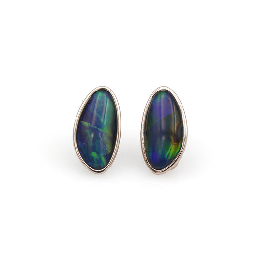Sterling Silver Opal Triplet Stud Earrings