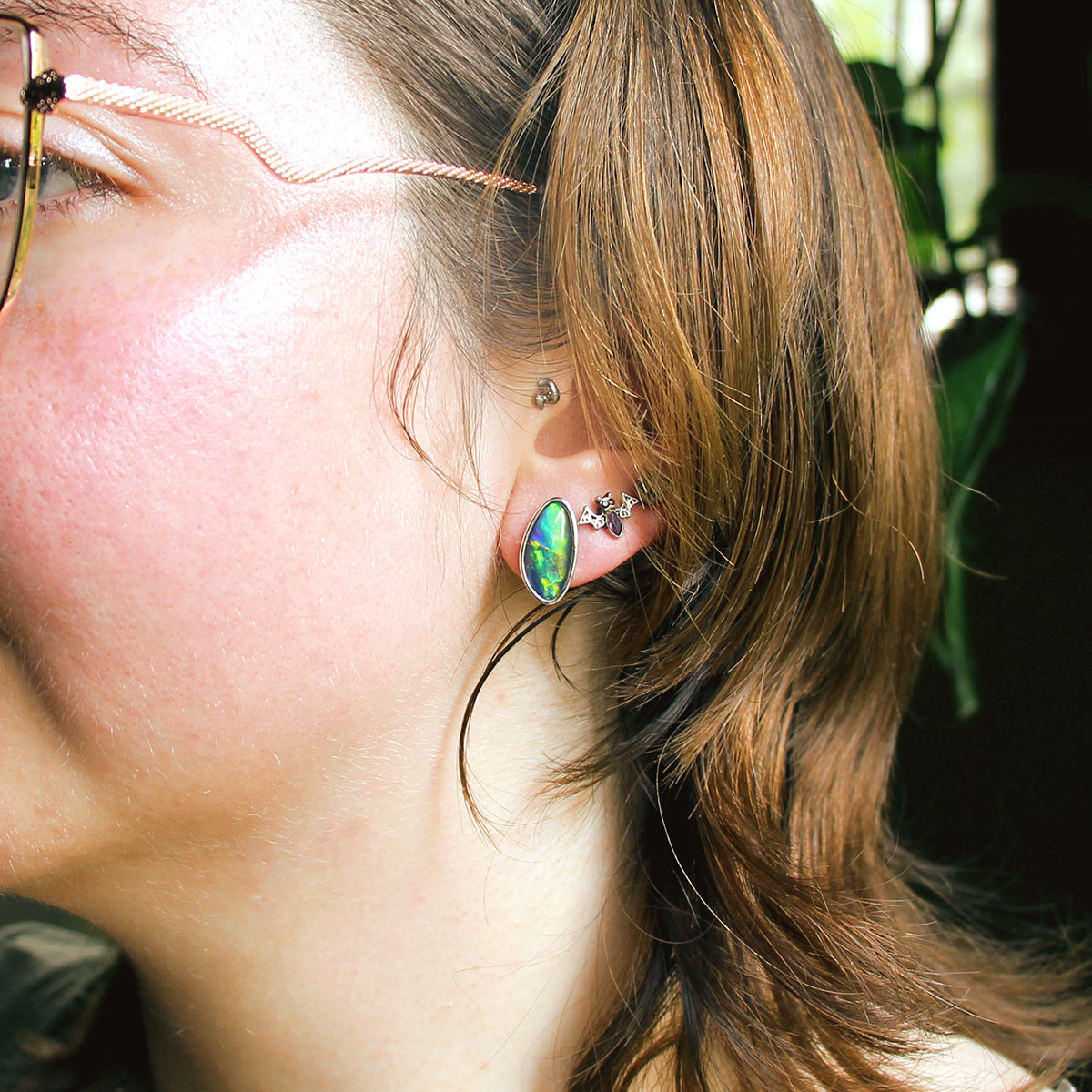Sterling Silver Opal Triplet Stud Earrings
