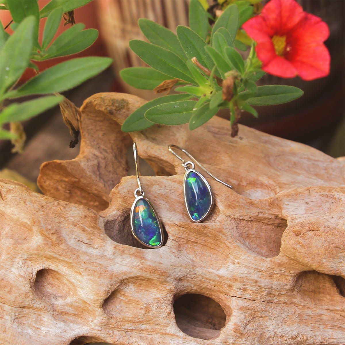Sterling Silver Opal Triplet Dangle Earrings