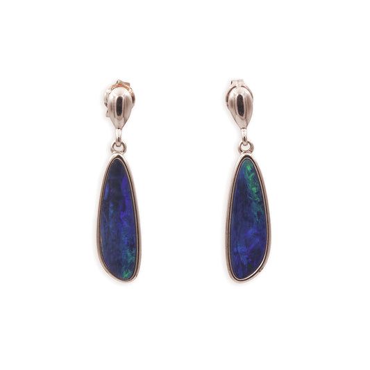 Sterling Silver Opal Doublet Drop Earrings