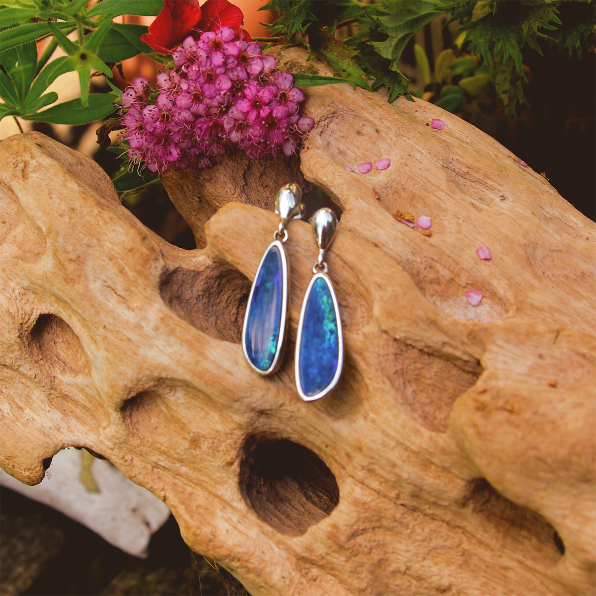 Sterling Silver Opal Doublet Drop Earrings