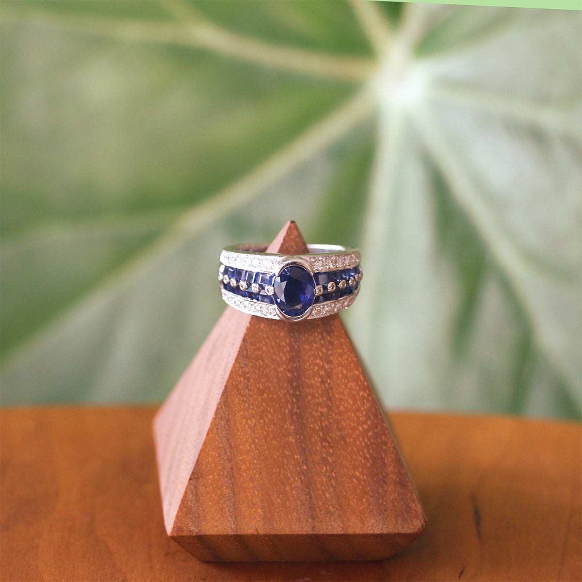 Platinum Sapphire and Diamond Fashion Ring
