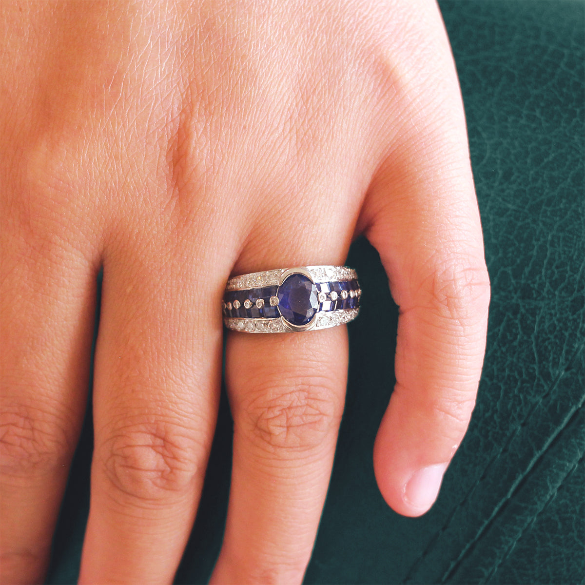 Platinum Sapphire and Diamond Fashion Ring