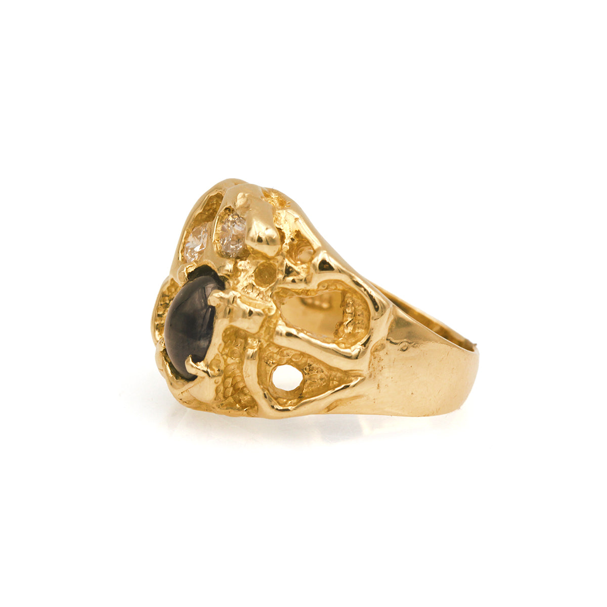 14K Yellow Gold Sapphire and Diamond Nugget Ring