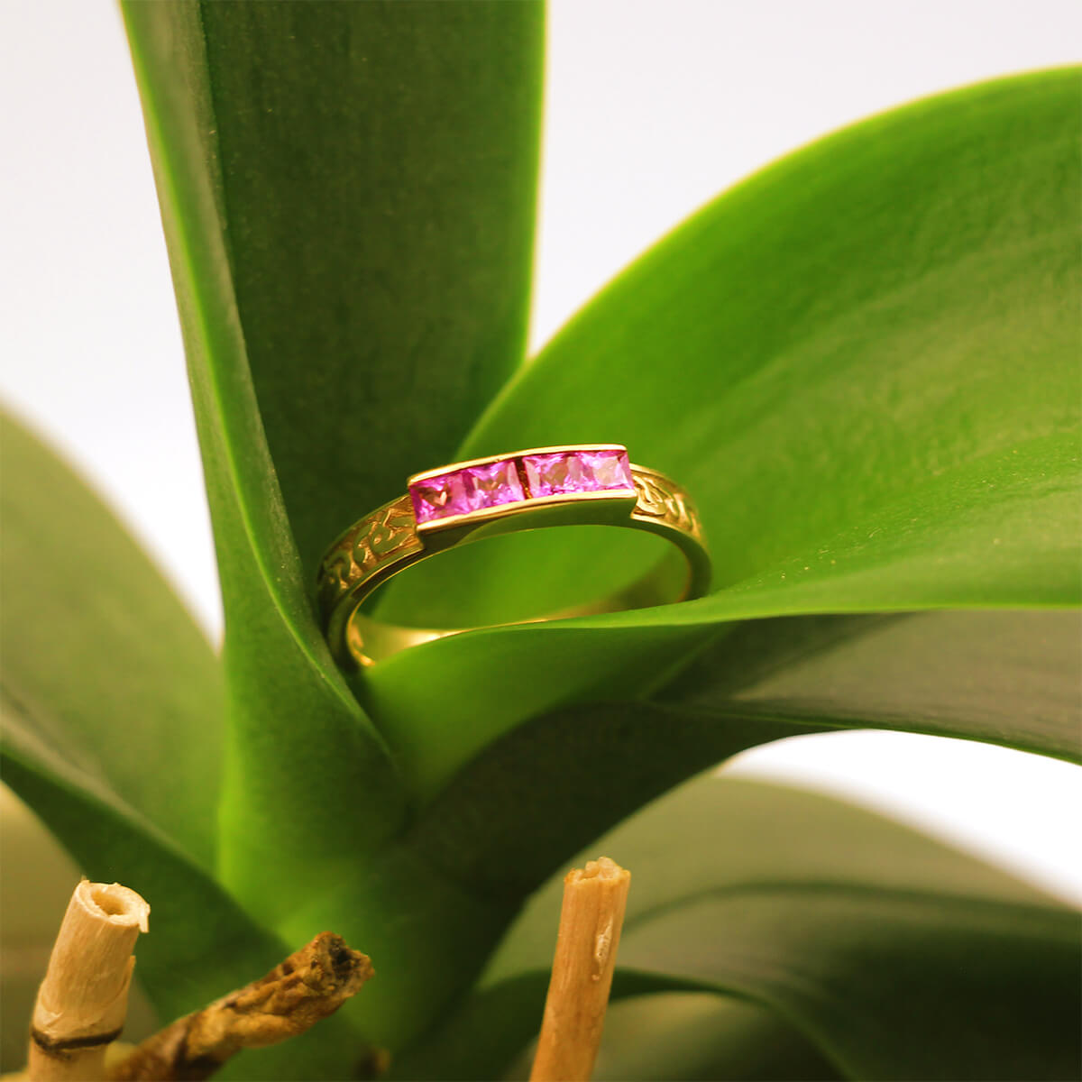 14K Yellow Gold and Pink Sapphire ‘Celtic Heron’ Ring