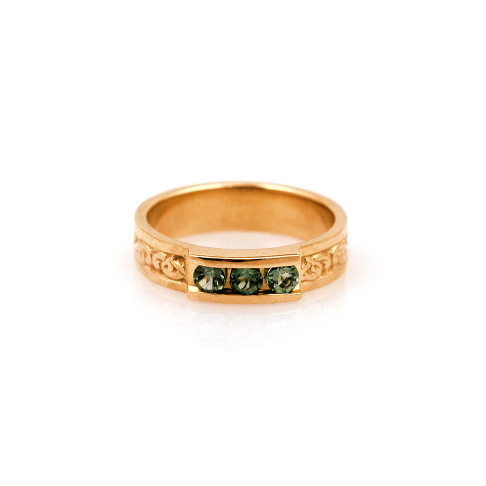 14K Yellow Gold Green Tourmaline ‘Celtic Heron’ Ring